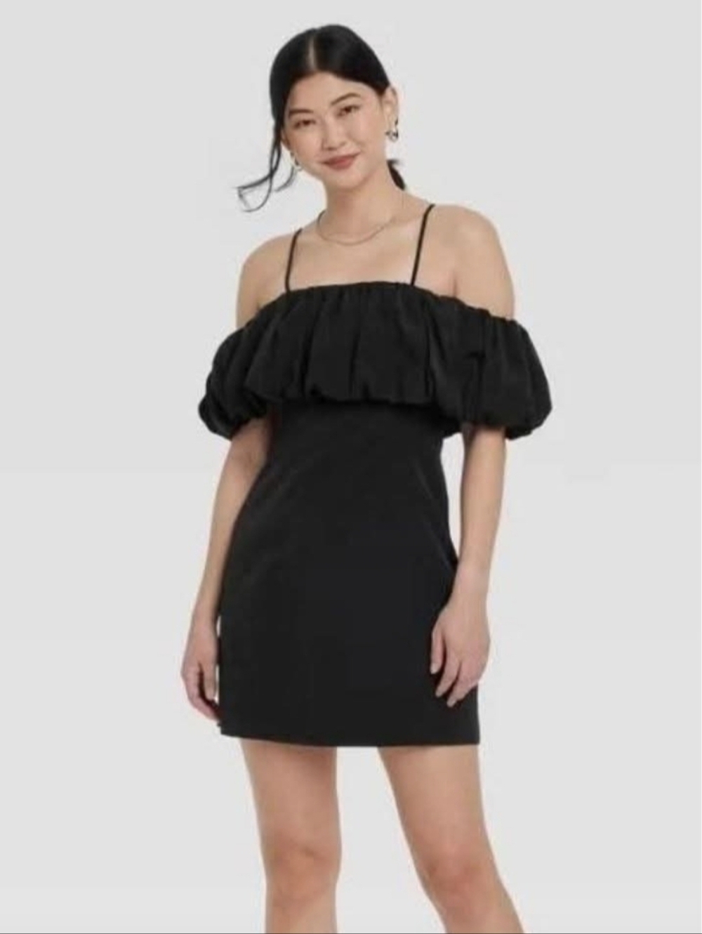 A NEW DAY Women's Mini A-line Dress, Off-Shoulder Puff Sleeve, Black Size 4